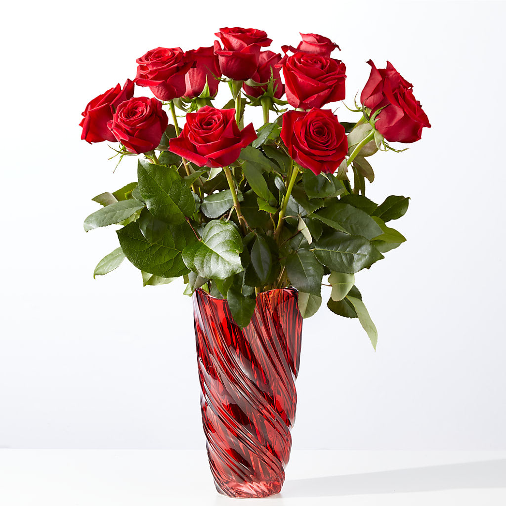 Classic Love Red Rose Bouquet with Luxe Swirl Vase – Greater Kansas City Flower Shop, Kansas City MO