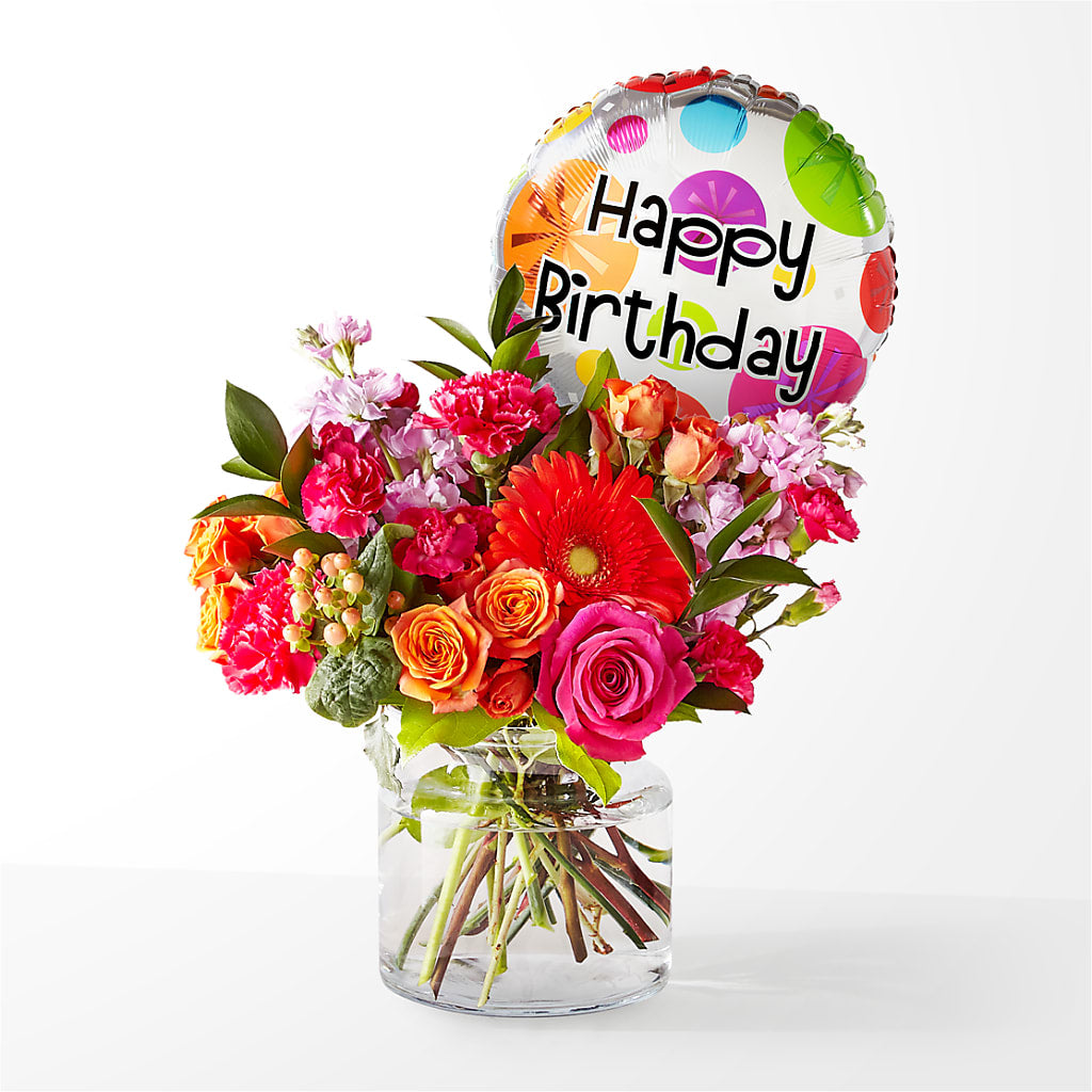 Bouquet Fiesta avec ballon d'anniversaire