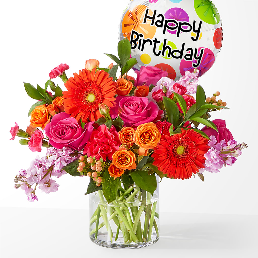 Bouquet Fiesta avec ballon d'anniversaire