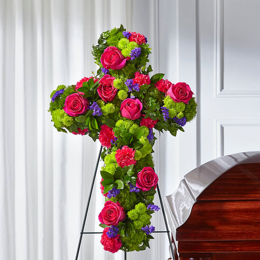 Gerbe Funéraire Croix Florale de Roses